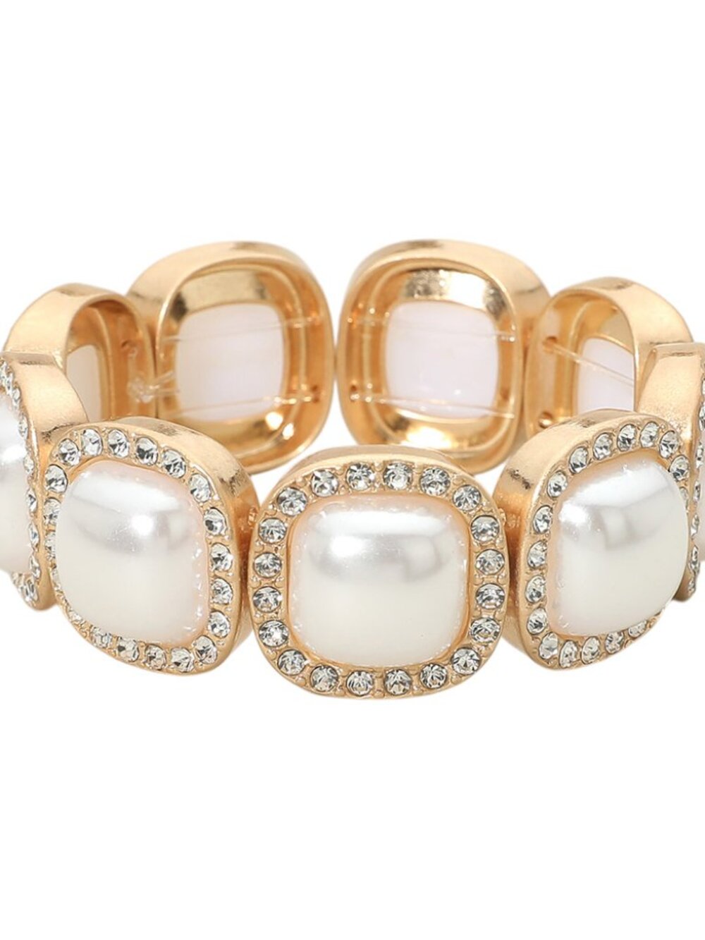Square Rhinestone Pearl Frame Stretch Bracelet - Picture 3 of 3